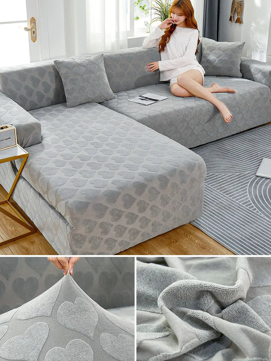 Housse Canapé Élastique AOENDA Love Jacquard Gray White-Single Bit
