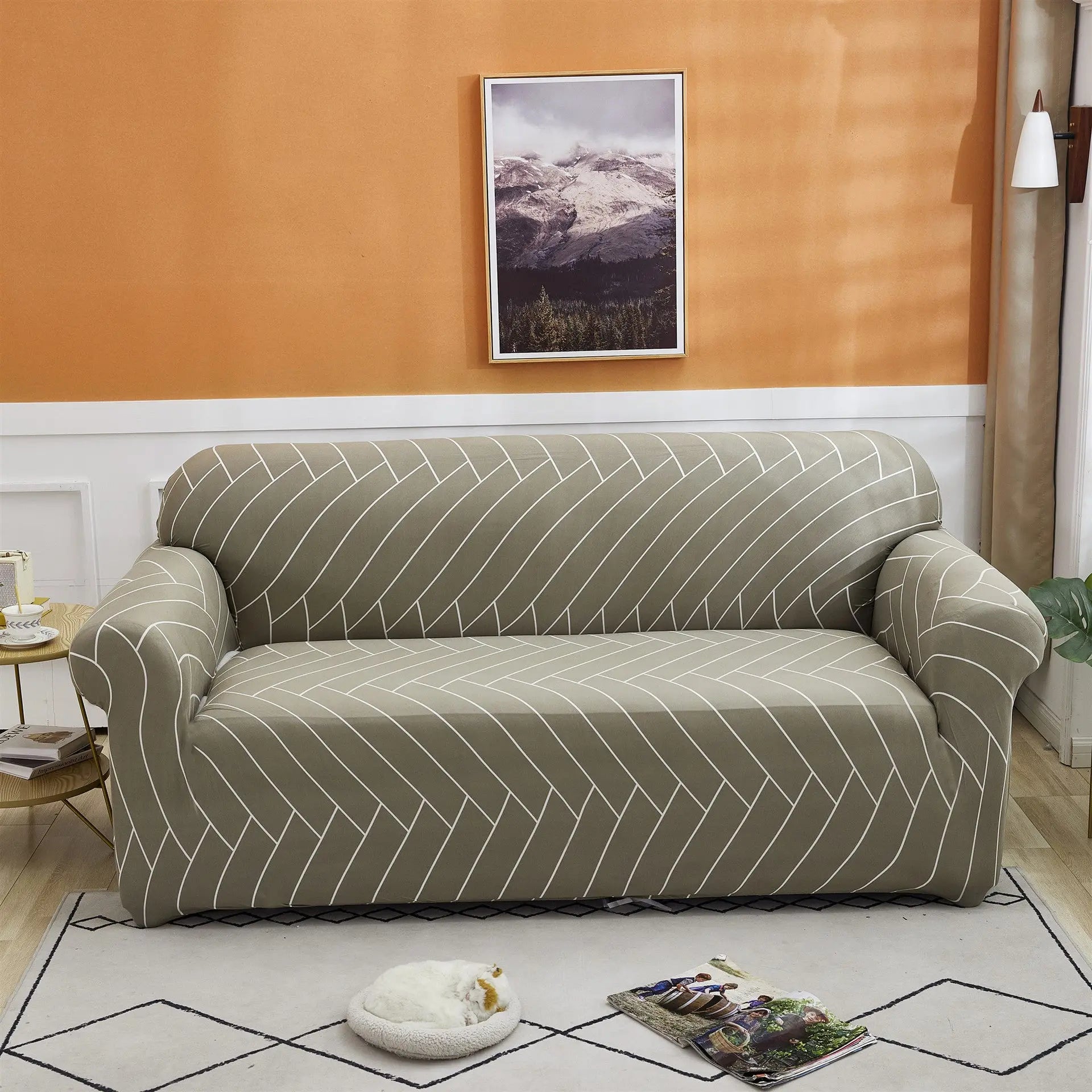 Housse Canapé Moderne SILKXO Gray With Squares-Three