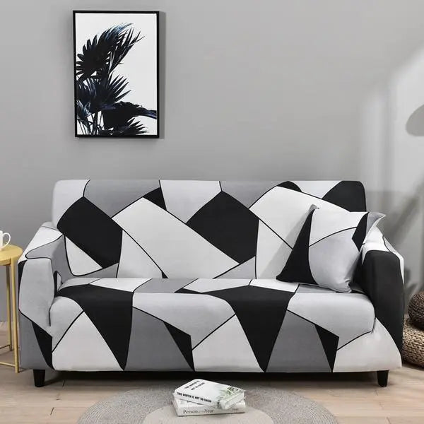 Housse De Canapé Géométrique CARBONE Black and white grey-145x180cm double
