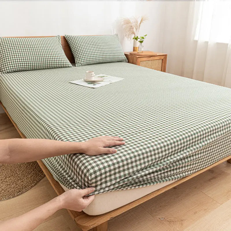 Housse Matelas Coton Antidérapant **DURELIA** Green small grid-200X200cm twopiece suit