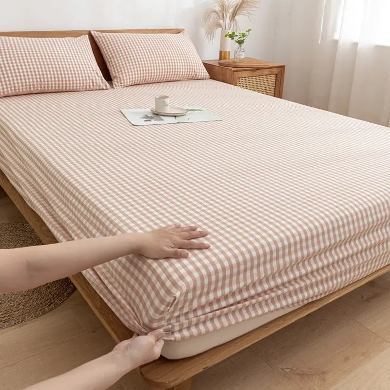 Housse Matelas Coton Antidérapant **DURELIA** Honey powder grid-200X200cm twopiece suit