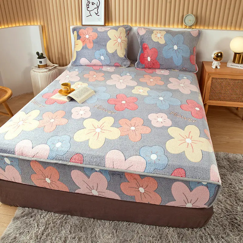 Housse Matelas Velours Anti-glisse BLOSSOM Blooming flowers-200x220cm