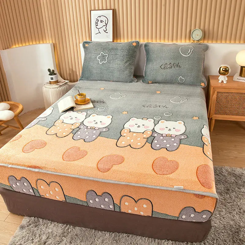 Housse Matelas Velours Anti-glisse BLOSSOM Happy bear-180x220cm