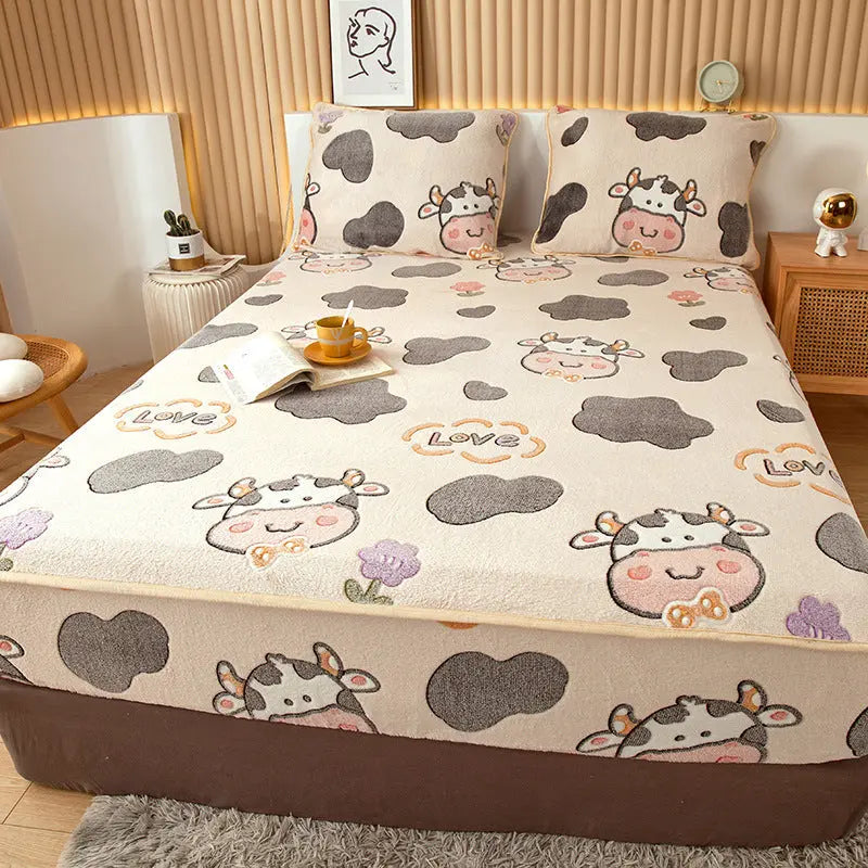 Housse Matelas Velours Anti-glisse BLOSSOM Cows-200x220cm