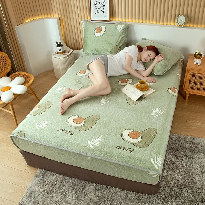 Housse Matelas Velours Anti-glisse BLOSSOM Avocado-200x220cm