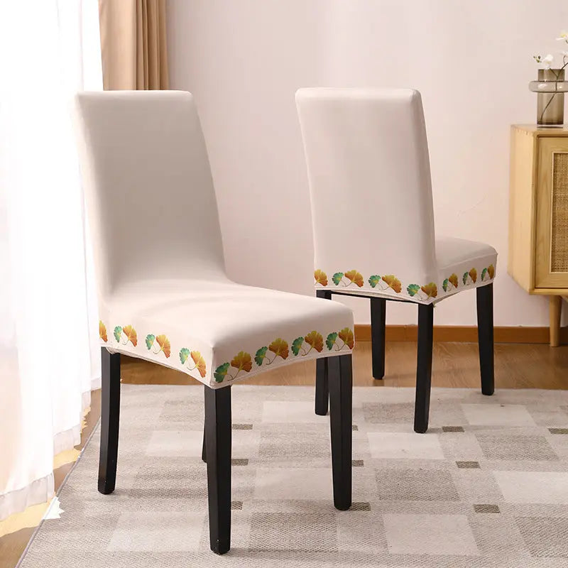Housse Protection Chaise Brodée ZENITH Beige Gold Leaf Chair Cover-2 Pack