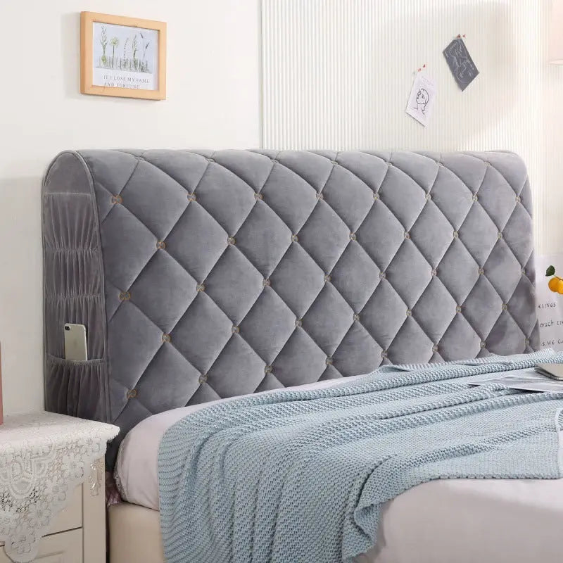 Housse Tête de Lit Velours Élégance VELANO Light Grey-2.1m