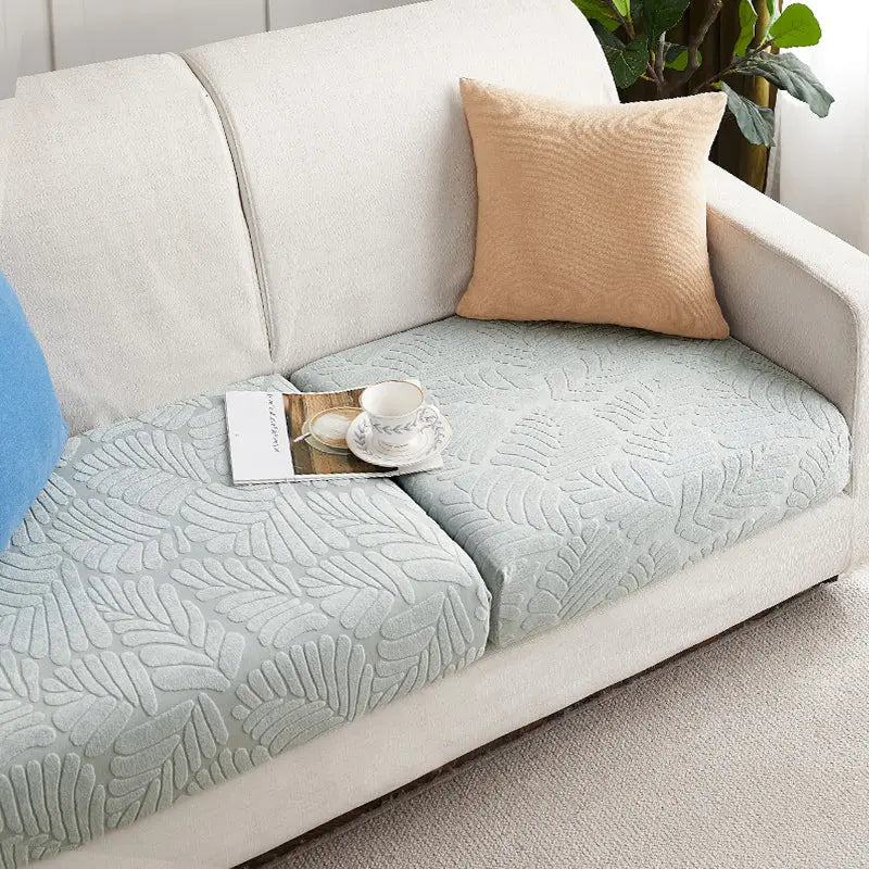Housse Assise Canapé Extensible BRIVINE Light grey large leaves-Plus L