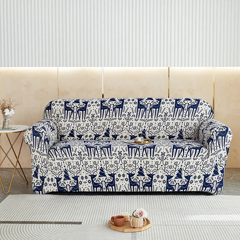 Housse de Canapé Imprimée ELASTIK Christmas Elk-For Four Person Sofa