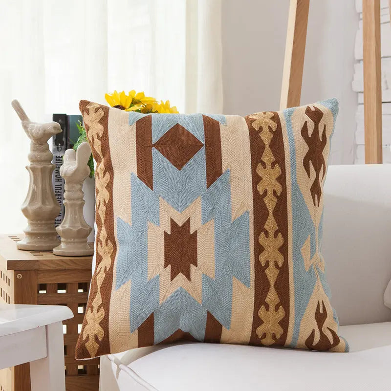 Housse de Coussin Brodée Éclat Blue stripe combination