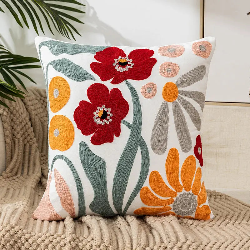 Housse de Coussin Brodée FLEURIA Style 1-45x45cm
