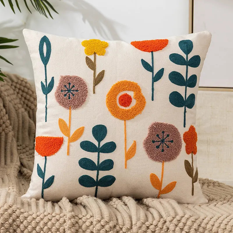 Housse de Coussin Brodée FLEURIA Style 3-45x45cm