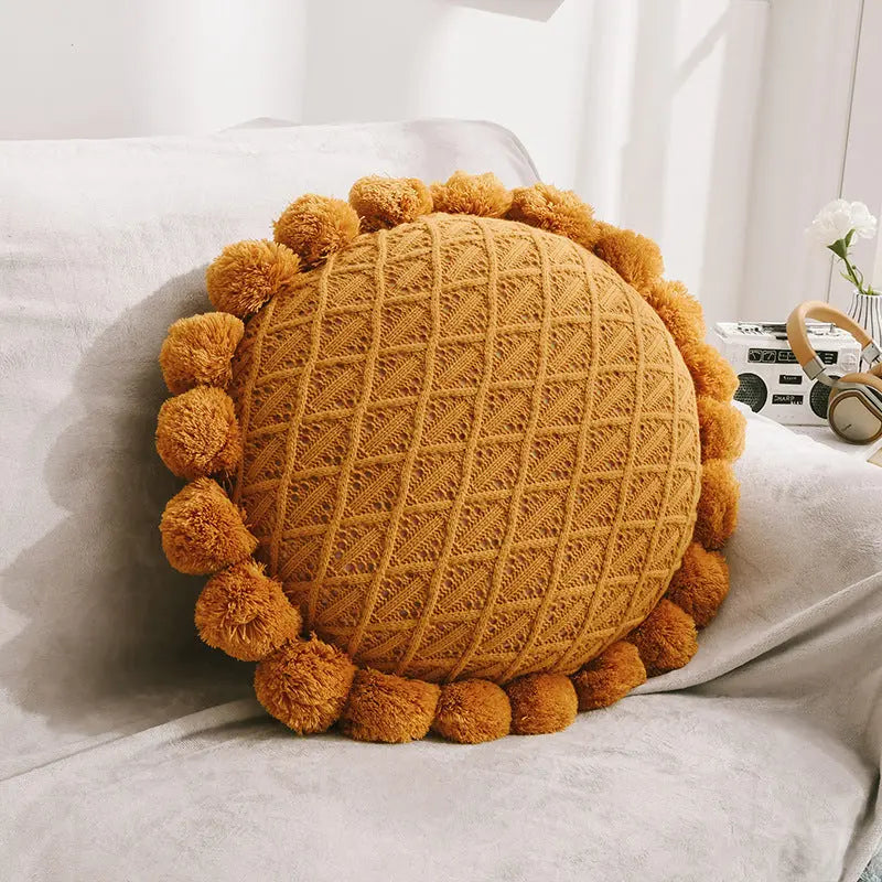 Housse de Coussin Brodée ORAGO Dark Yellow-Diameter 50cm With Core