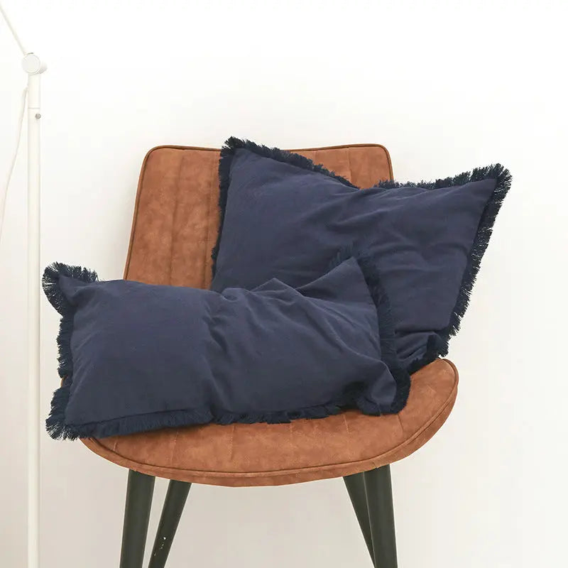 Housse de Coussin Moderne Alora Dark Blue Fringe-50X50cm