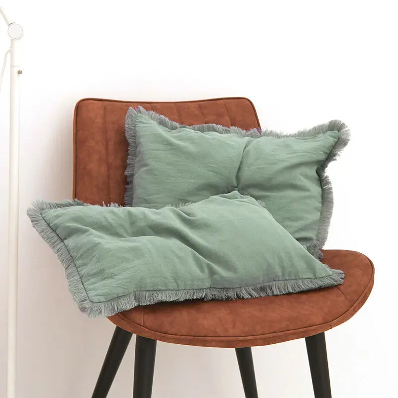 Housse de Coussin Moderne Alora Silt Green Fringe-30X50cm