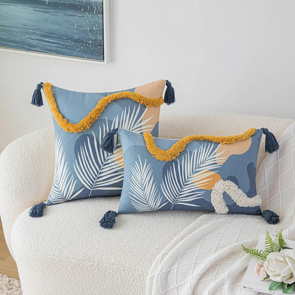Housse de Coussin Tuft Embroidery MORANDI Yellow Strip-30x50cm Without Core
