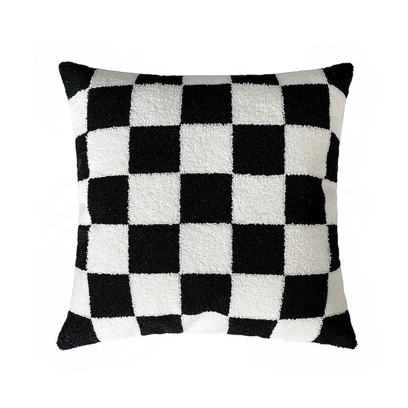 Housse de Coussin Velours SOVARY Embroidered checkerboard-45x45cm