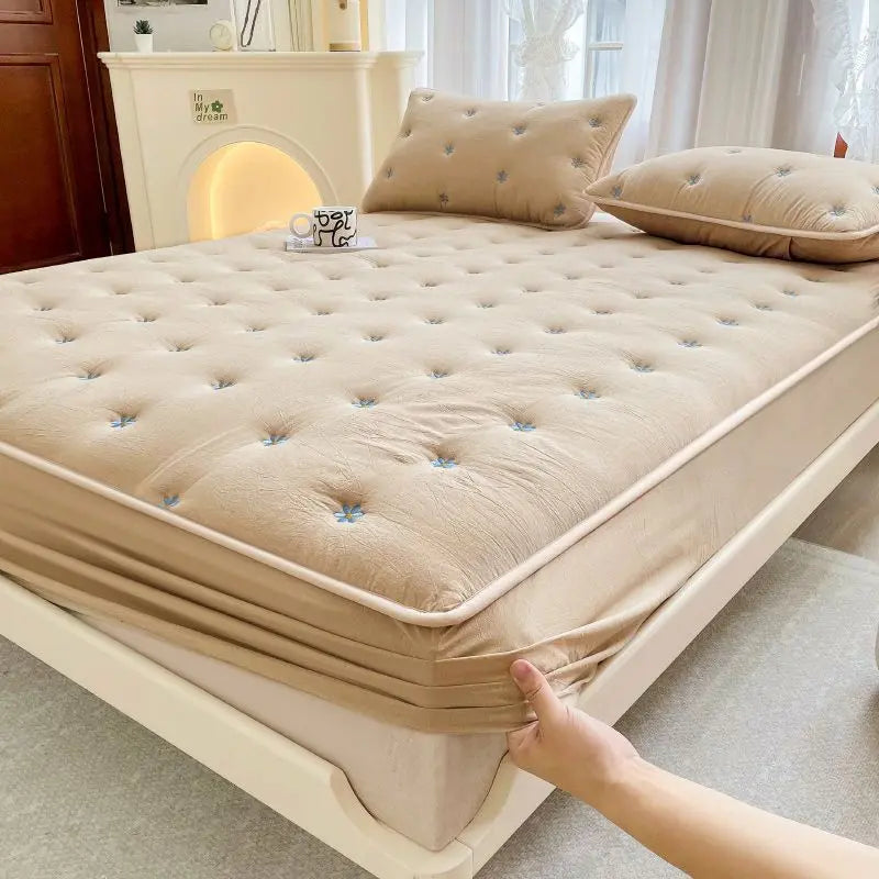 Housse de Matelas Coton Geométrique SEROLO Khaki-200x220cm