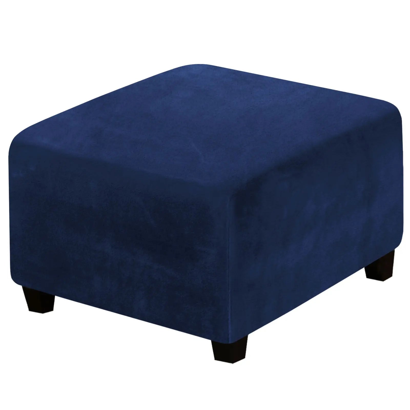 Housse de Pouf Velours Extensible **VELIDO** Navy Blue-Sofa Cover