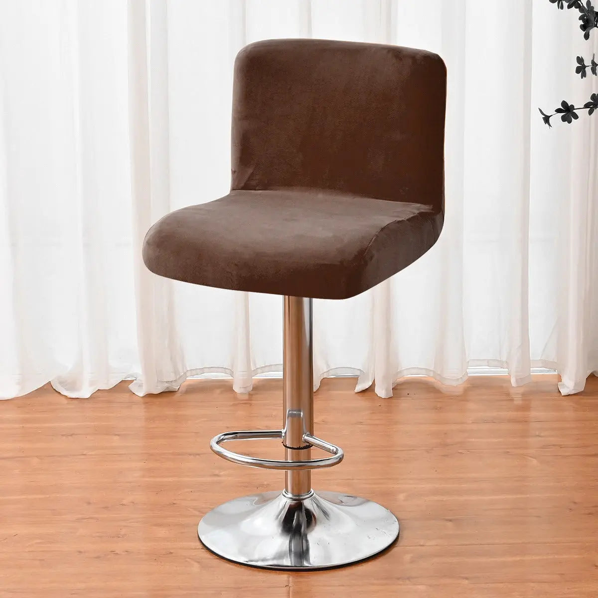 Housse de Tabouret Velours Anti-Dérapant LUXEVA Coffee-1pcs