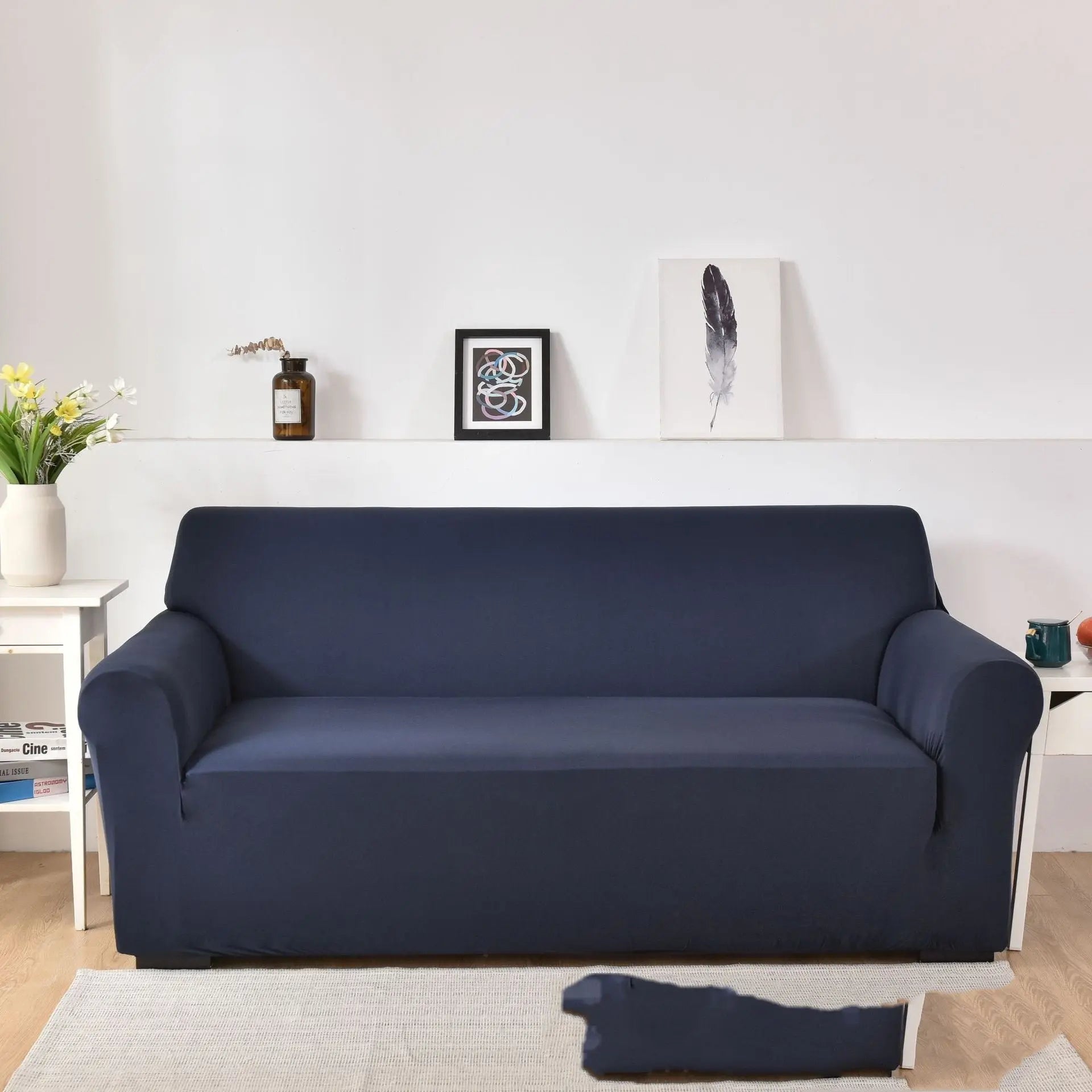 Housse de canapé Antidérapante LEONAX Navy Blue-Three