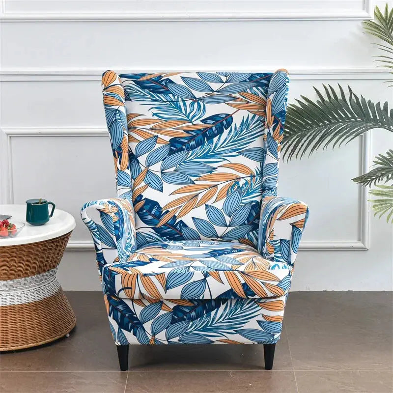 Housse de chaise à ailes imprimées feuilles, housse de fauteuil extensible en Spandex, style nordique amovible, housse de canapé relaxante, housse de protection pour meubles Housse de France