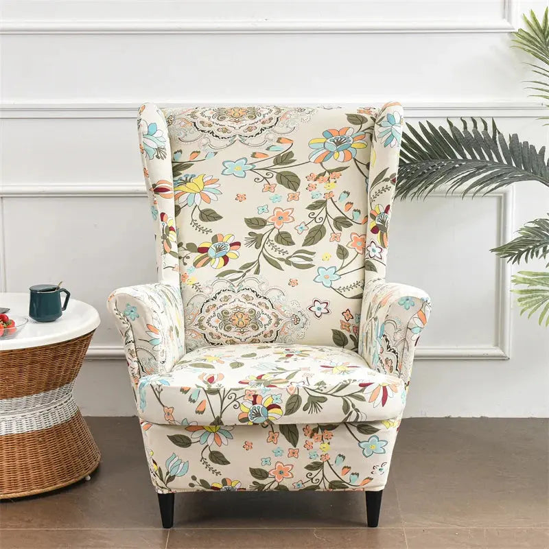 Housse de chaise à ailes imprimées feuilles, housse de fauteuil extensible en Spandex, style nordique amovible, housse de canapé relaxante, housse de protection pour meubles Housse de France