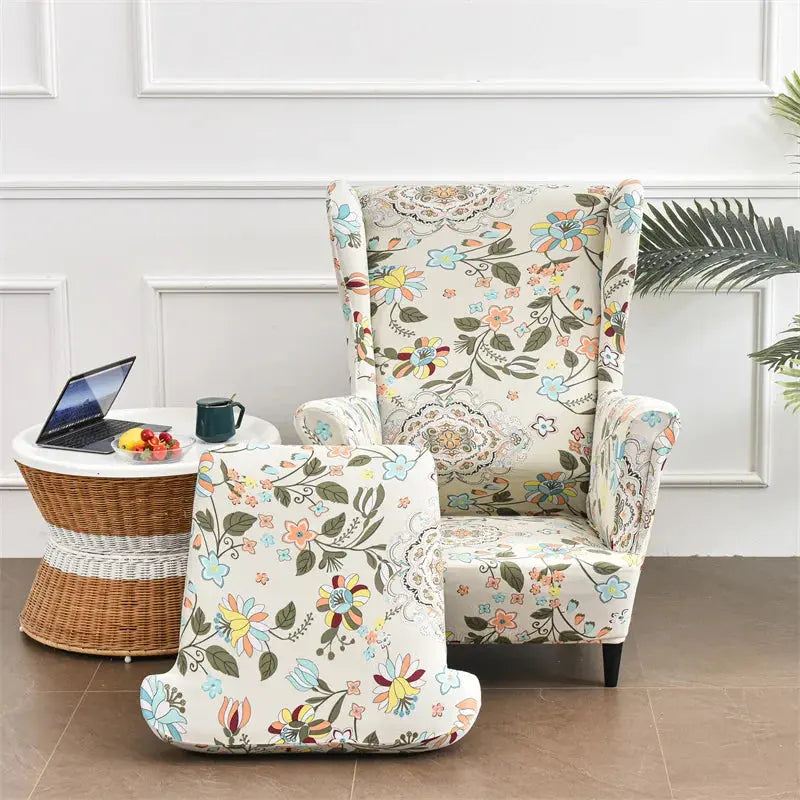 Housse de chaise à ailes imprimées feuilles, housse de fauteuil extensible en Spandex, style nordique amovible, housse de canapé relaxante, housse de protection pour meubles Housse de France