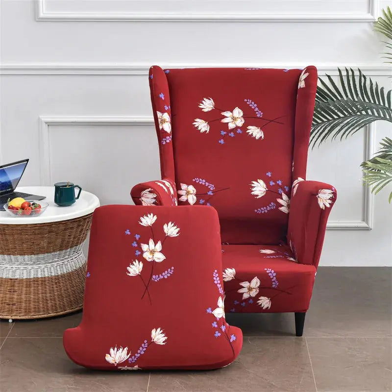 Housse de chaise à ailes imprimées feuilles, housse de fauteuil extensible en Spandex, style nordique amovible, housse de canapé relaxante, housse de protection pour meubles Housse de France
