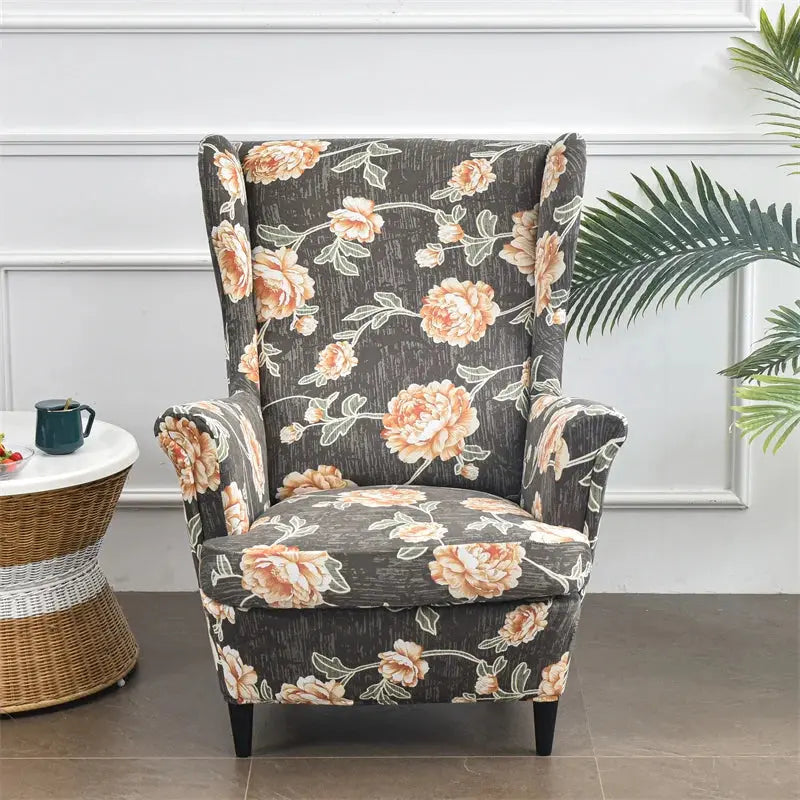 Housse de chaise à ailes imprimées feuilles, housse de fauteuil extensible en Spandex, style nordique amovible, housse de canapé relaxante, housse de protection pour meubles Housse de France