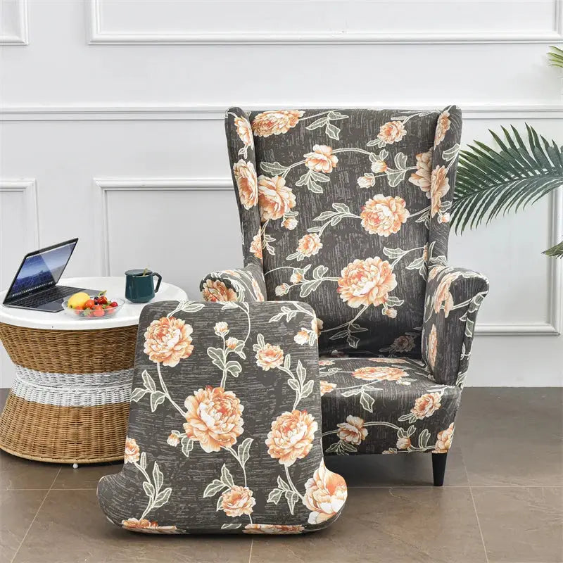 Housse de chaise à ailes imprimées feuilles, housse de fauteuil extensible en Spandex, style nordique amovible, housse de canapé relaxante, housse de protection pour meubles Housse de France