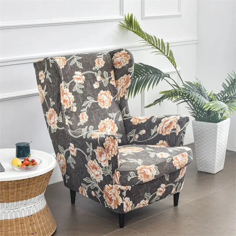 Housse de chaise à ailes imprimées feuilles, housse de fauteuil extensible en Spandex, style nordique amovible, housse de canapé relaxante, housse de protection pour meubles Housse de France