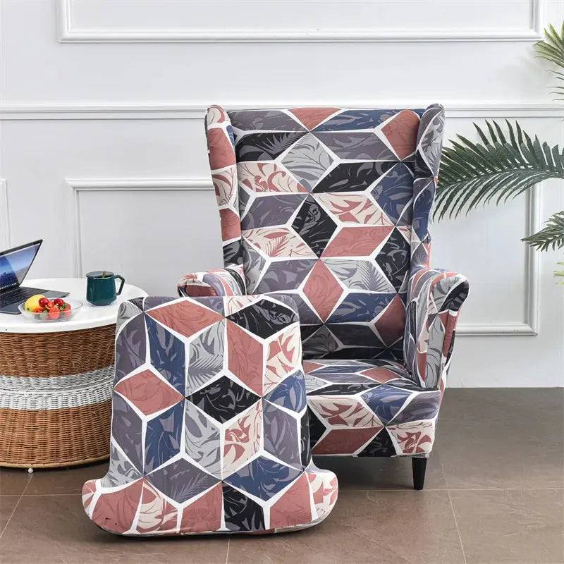 Housse de chaise à ailes imprimées feuilles, housse de fauteuil extensible en Spandex, style nordique amovible, housse de canapé relaxante, housse de protection pour meubles Housse de France