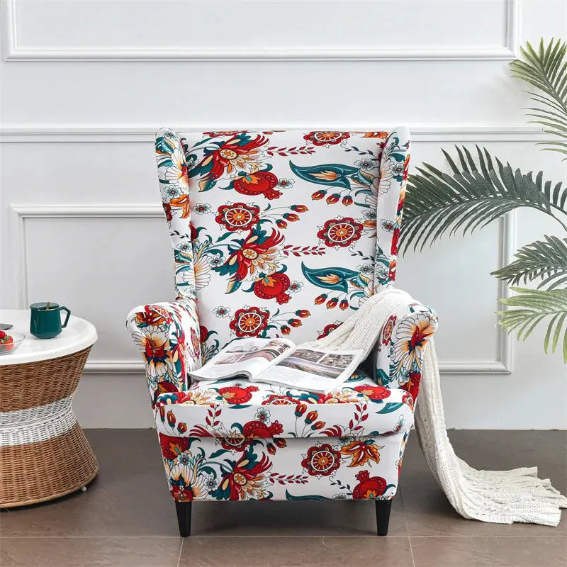 Housse de chaise à ailes imprimées feuilles, housse de fauteuil extensible en Spandex, style nordique amovible, housse de canapé relaxante, housse de protection pour meubles Housse de France