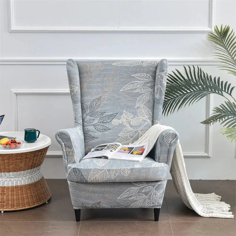 Housse de chaise à ailes imprimées feuilles, housse de fauteuil extensible en Spandex, style nordique amovible, housse de canapé relaxante, housse de protection pour meubles Housse de France