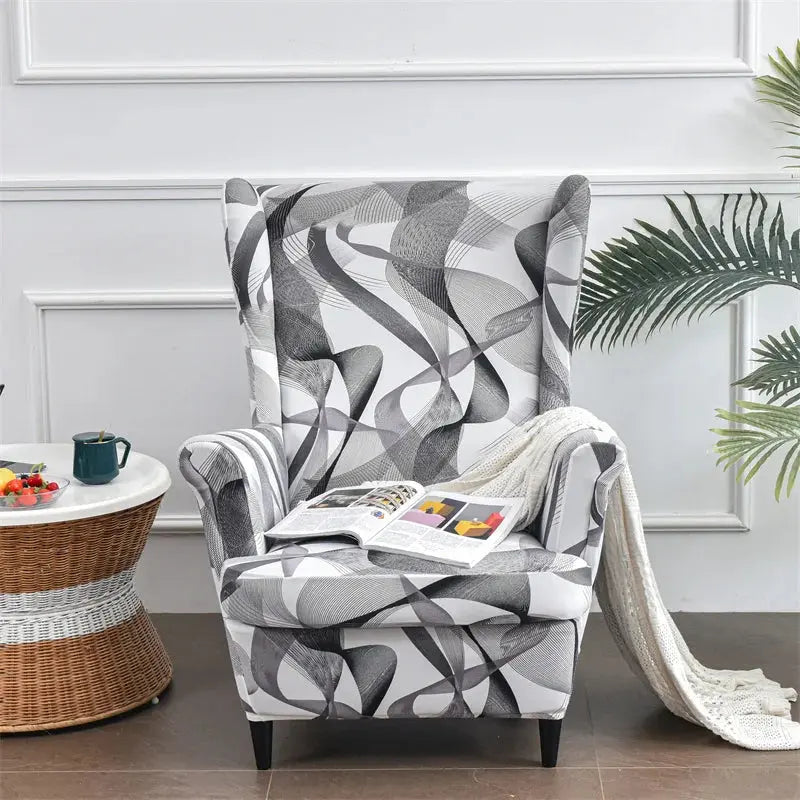 Housse de chaise à ailes imprimées feuilles, housse de fauteuil extensible en Spandex, style nordique amovible, housse de canapé relaxante, housse de protection pour meubles Housse de France
