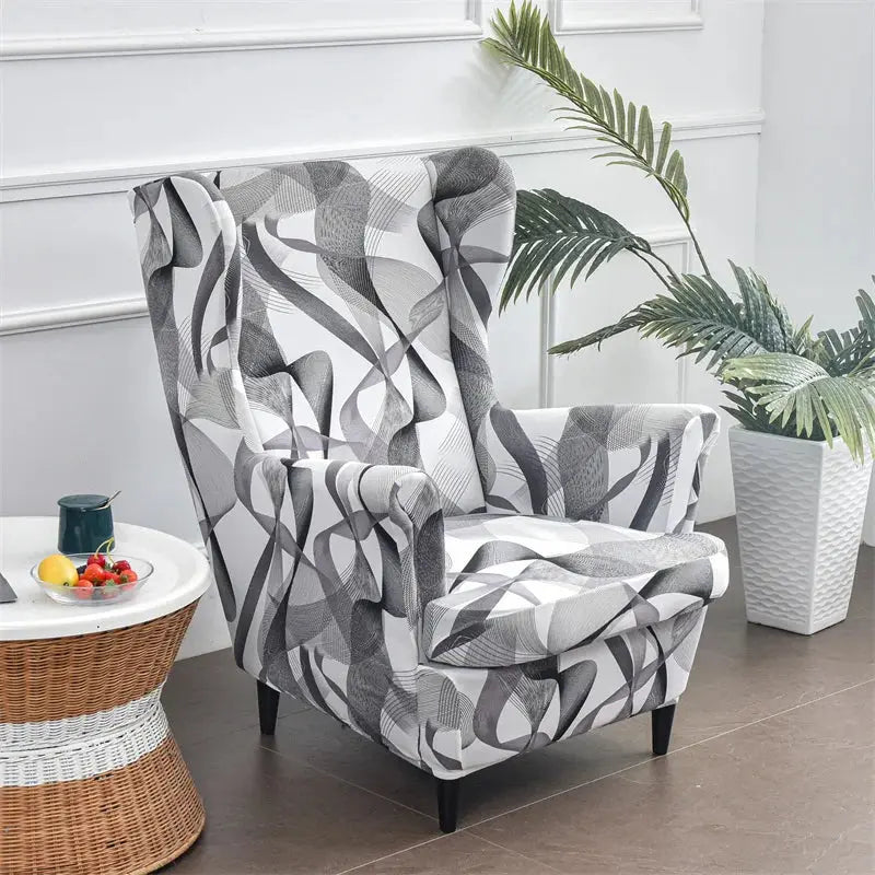 Housse de chaise à ailes imprimées feuilles, housse de fauteuil extensible en Spandex, style nordique amovible, housse de canapé relaxante, housse de protection pour meubles Housse de France