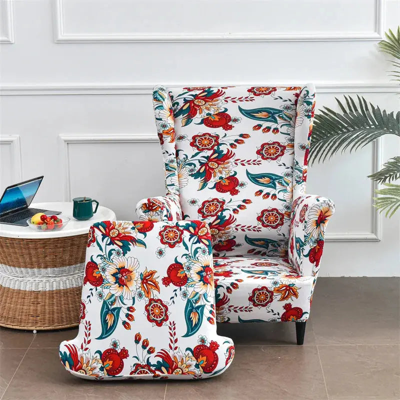 Housse de chaise à oreilles imprimées de fleurs, housse de fauteuil extensible en Spandex, moderne, amovible, pour canapé de détente, housse de protection pour meubles Housse de France