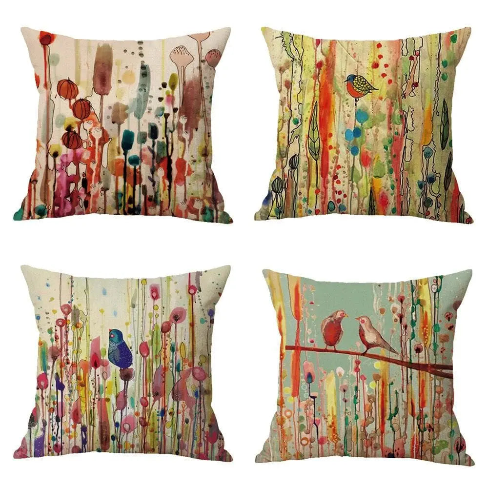 Housse de coussin peint à l'huile des oiseaux - Housse De France