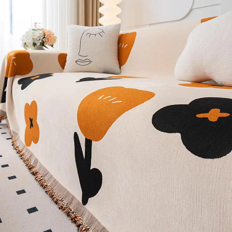 Plaid Canapé Antidérapant BELMIRO Yb Floret Orange-180x340cm
