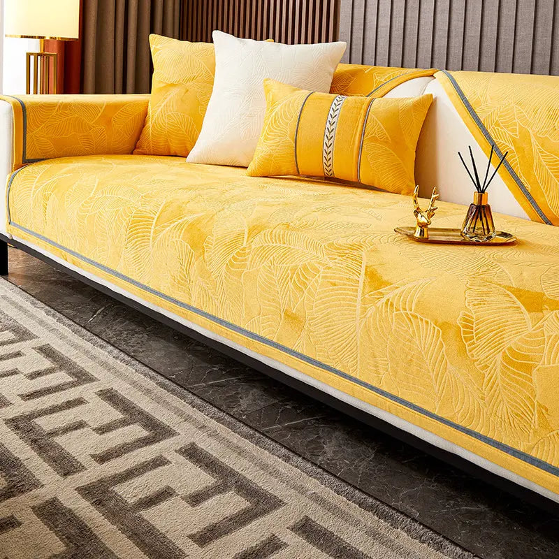 Plaid Canapé Antidérapant LEAFY Yellow-90x240CM