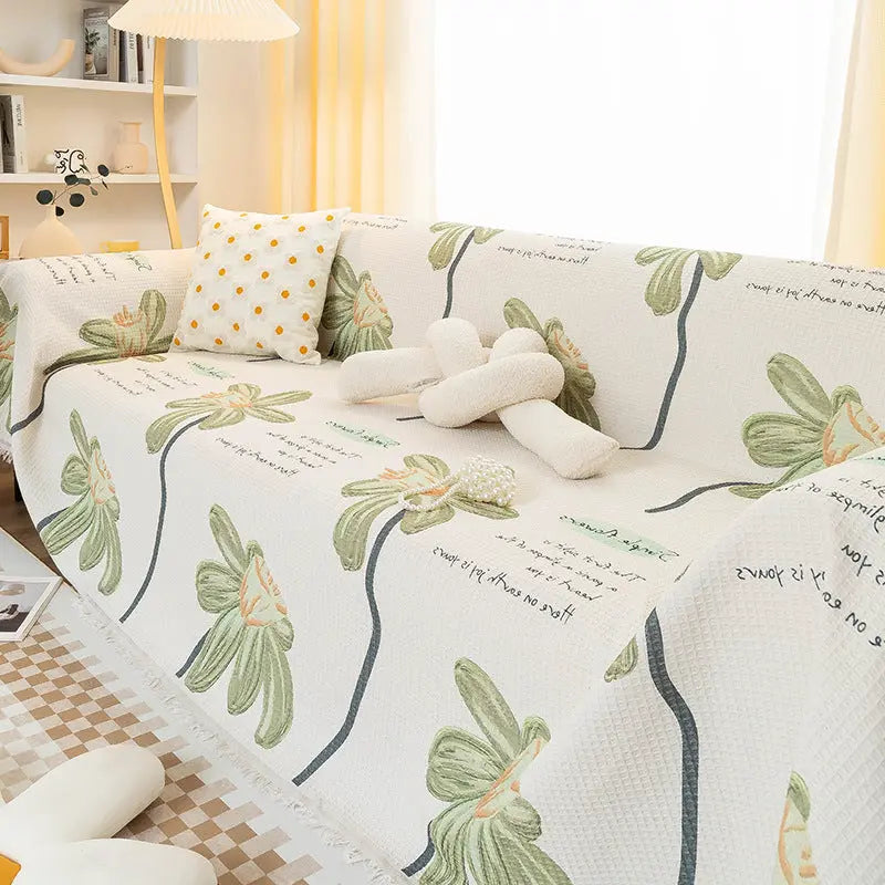 Plaid Canapé Antidérapant WHFLORA QY Flower Green-180x260cm
