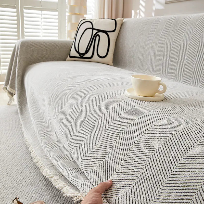 Plaid Canapé Antitache ERENIX Fishbone Grain Beige-180×230cm