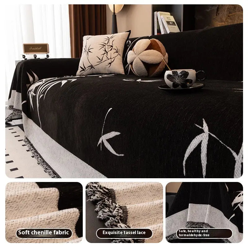 Plaid Canapé Chenille Moderne BAMBOO Black-90×180cm