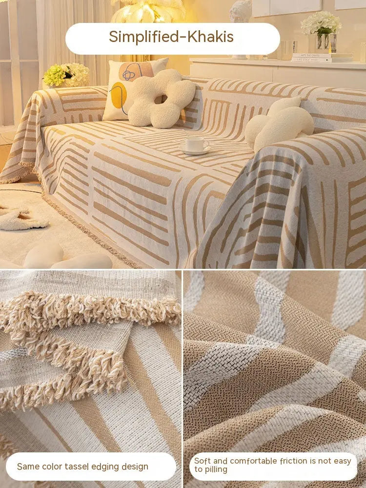 Plaid Canapé Chenille Stripes YBGreen FS Simplified Khaki-180x130cm