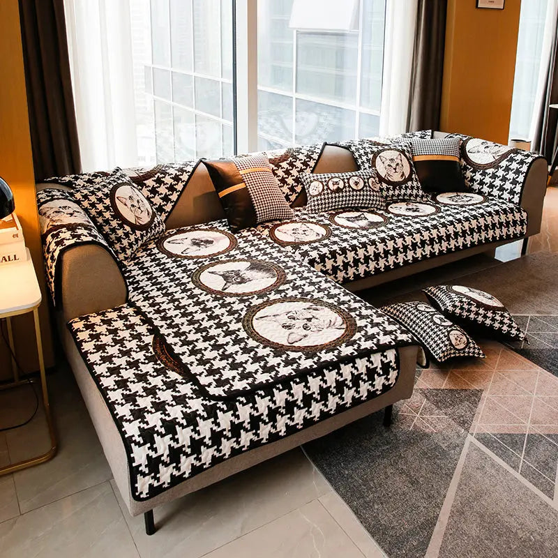 Plaid Canapé Coton Rayè SOFASTYLE Houndstooth cat-110x180CM