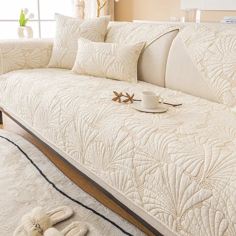 Plaid Canapé Moderne Antidér Glora Ginkgo beige-110x110cm