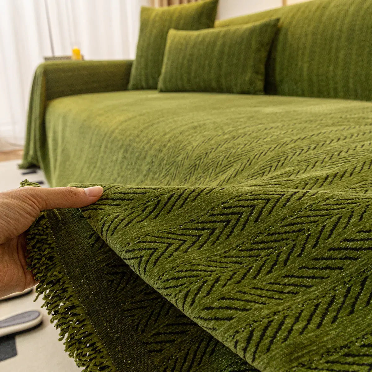 Plaid Canapé Moderne CHENILLE Green-180x150cm