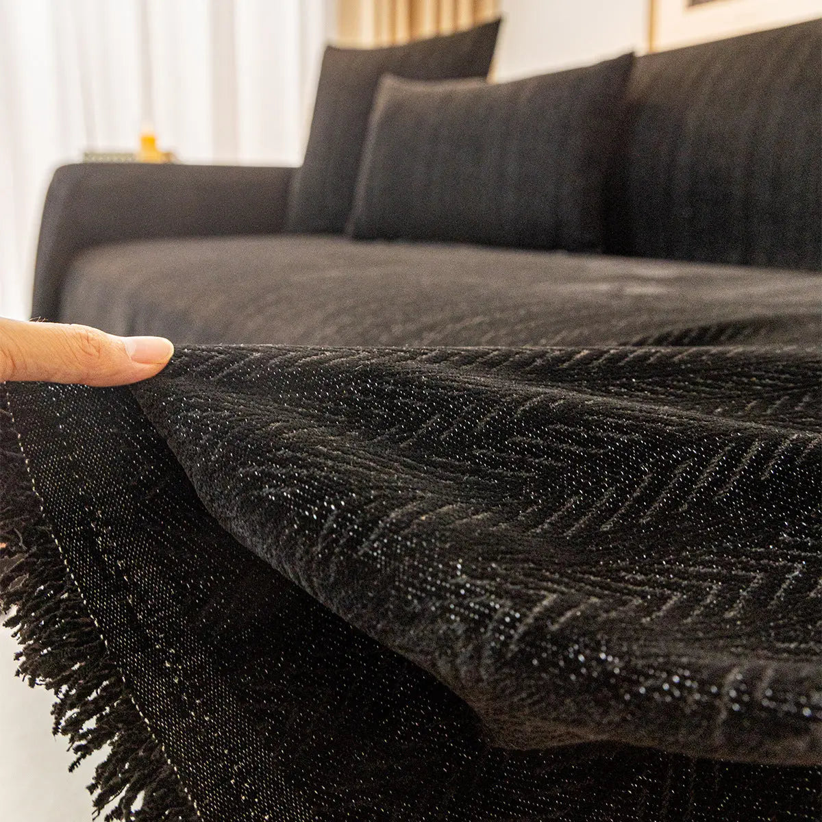 Plaid Canapé Moderne CHENILLE Black-180x150cm
