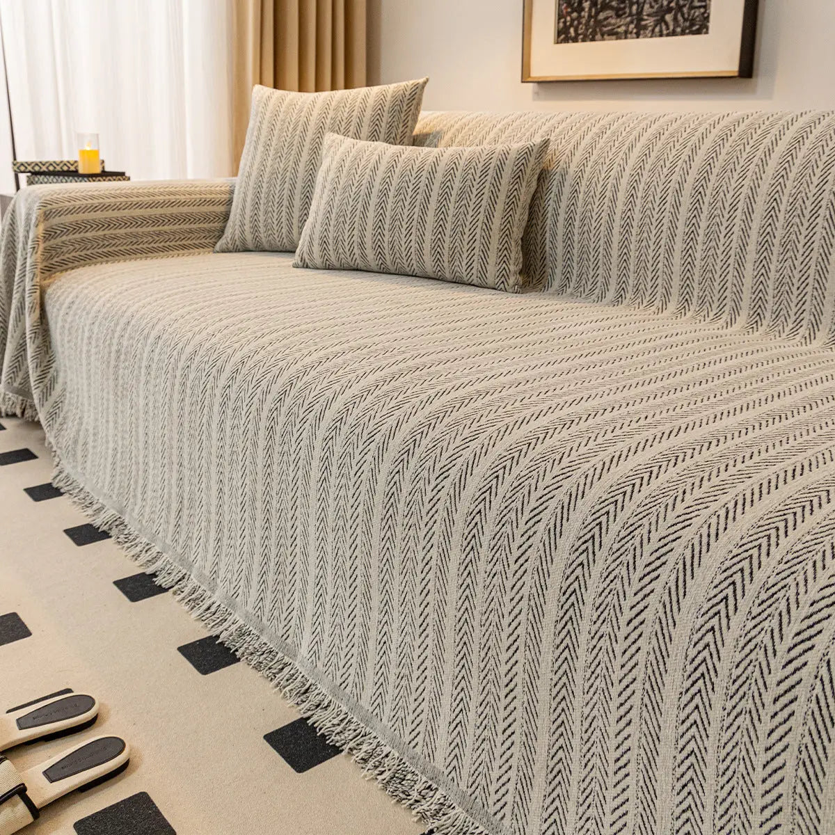 Plaid Canapé Moderne CHENILLE Black And White-180x230cm